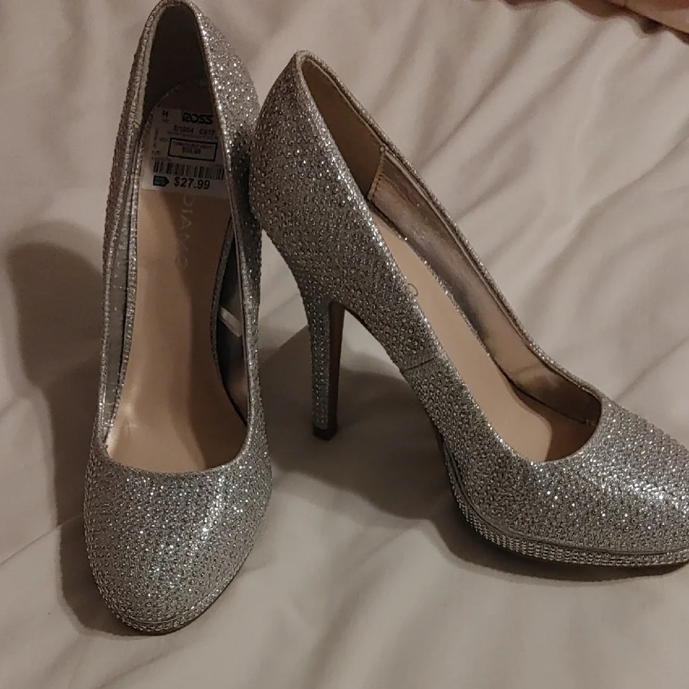 Andiamo Elegant Silver Glitter 4 Inch Heels Women's Size 8.5 Medium Event Ready - Picture 4 of 7